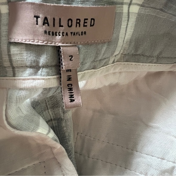 TAILORED by REBECA TAYLOR Linen Blend Trouser Pant Grey White Plaid Size 2 - Picture 4 of 12